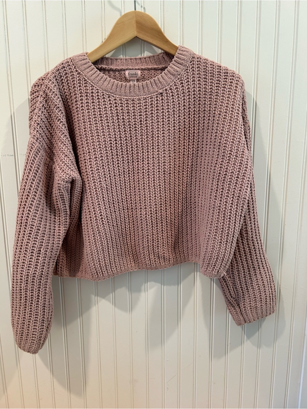 Frankie B. Girls' Dusty Rose Waffle Knit Crew Sweater